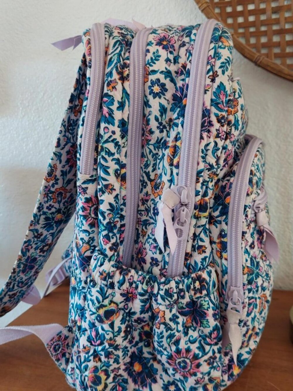 vera bradley cloud vine lavender 9thMulti-colored floral print backpack with pur - Picture 2 of 5